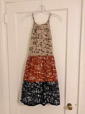 Heartloom Halter Beige and Black Patterned Mini Dress